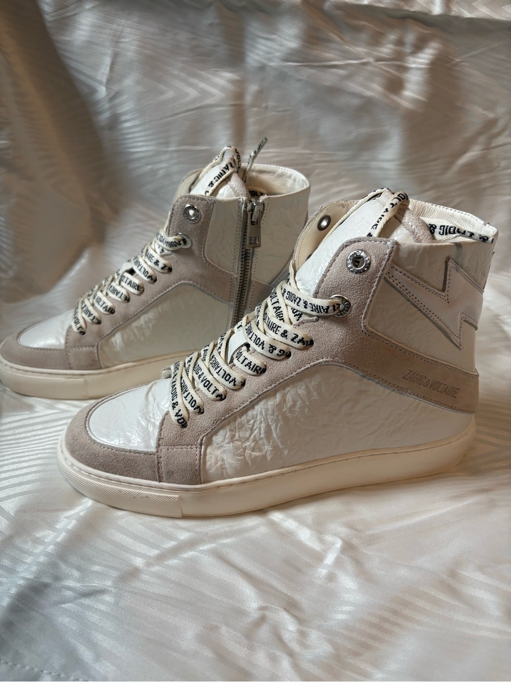 Zadig & Voltaire Women's High-Top Sneakers in White and Beige Suede